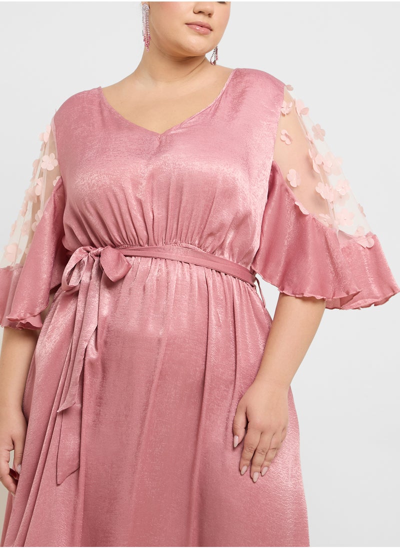 Ella Plus Sheer Sleeve A-Line Dress  - Image 3