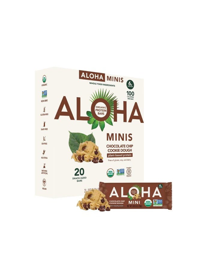 ALOHA Organic Plant Based Protein Bar MINIS |Chocolate Chip Cookie Dough| 20 Count, 24g Bars | Vegan, Low Sugar, Gluten Free, Paleo, Low Carb, Non-GMO, Stevia Free, Soy Free, No Sugar Alcohols - Image 1