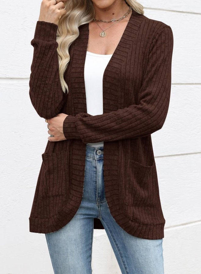 Halife Women's Fashion Cardigan Sweaters Lightweight Open Front Long Sleeve Casual Thin Cardigans with Pockets, Brown, S - Image 4