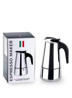 Generic Black Fire Stainless Steel Espresso Machine, Italian Coffee Filter on the Stove (2 Cups - 100 ml, Silver)  - Image 1