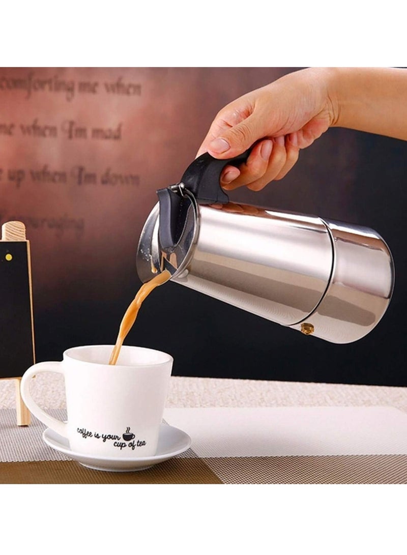 Coffee Pot Oven Espresso Maker Stainless Steel Italian Fire Coffee Maker (2 Cups, Silver) - Image 3