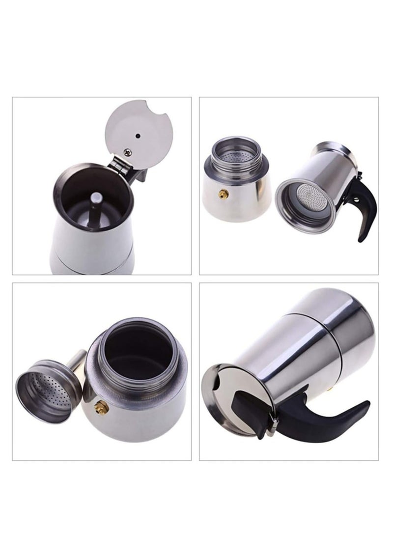 Coffee Pot Oven Espresso Maker Stainless Steel Italian Fire Coffee Maker (2 Cups, Silver) - Image 4