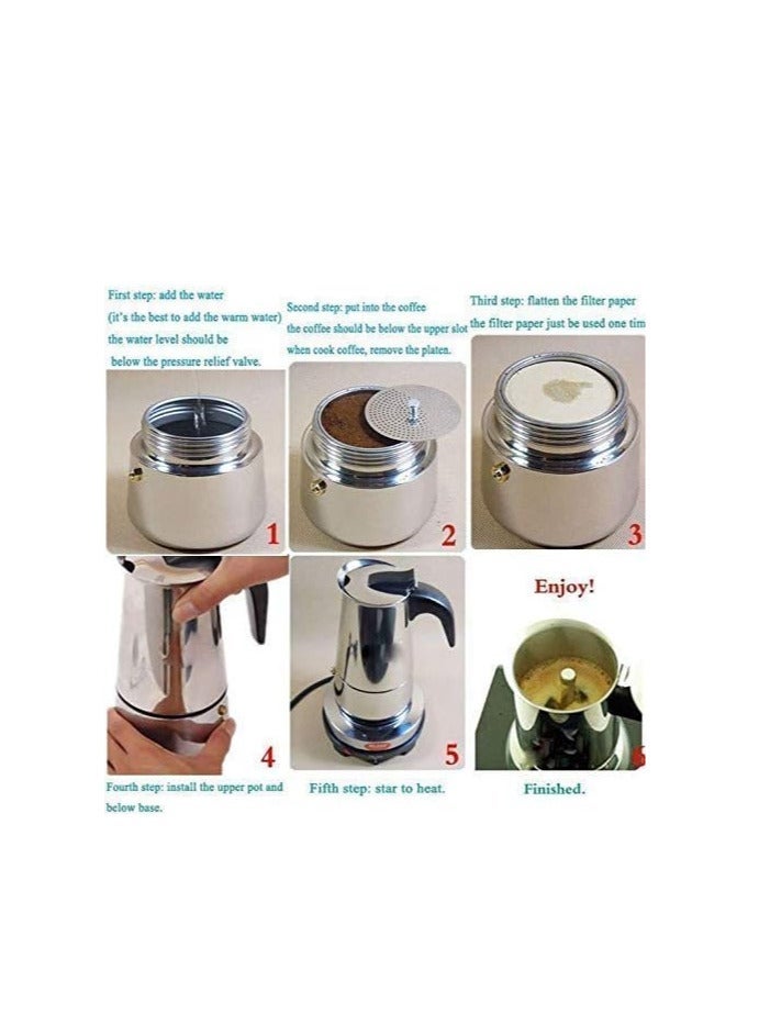 Coffee Pot Oven Espresso Maker Stainless Steel Italian Fire Coffee Maker (2 Cups, Silver) - Image 5
