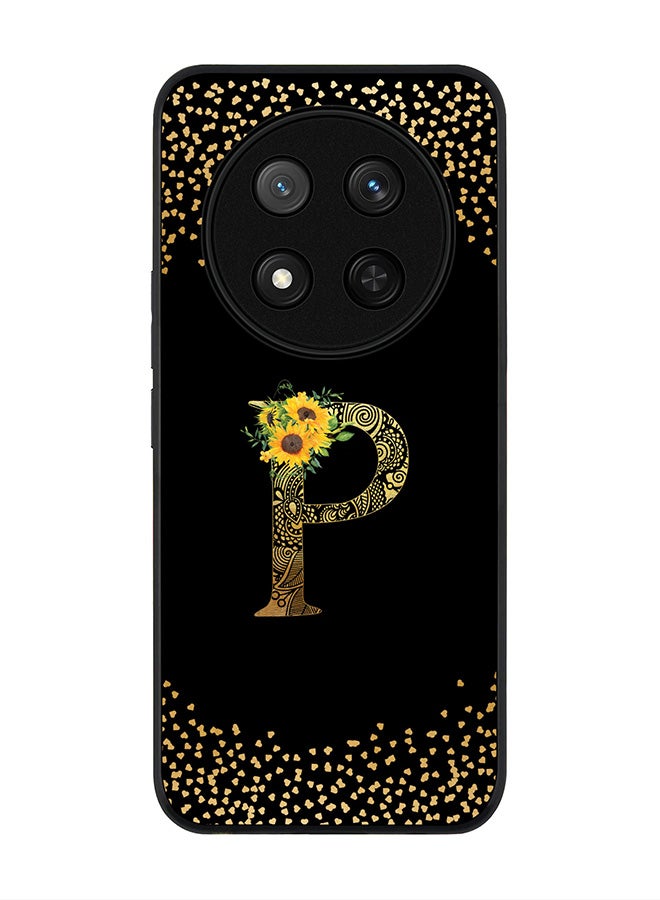 Stylizedd For Honor X9c / Honor Magic7 Lite 5G Case,Slim fit Camera Protection, Shockproof Thin Phone cover  - Custom Floral Monogram - P ( Black ) - Image 1
