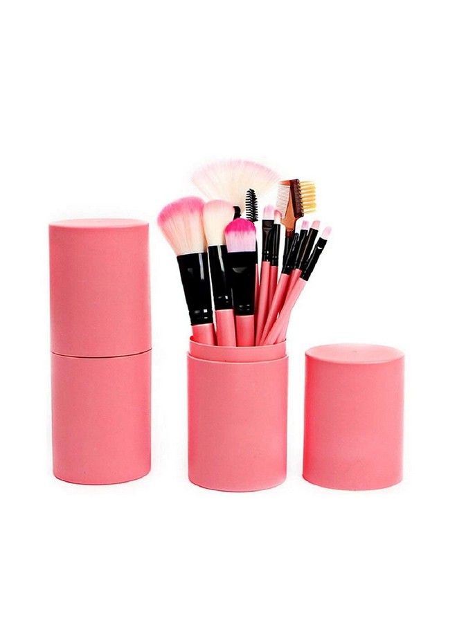 LELE � Makeup Brush Set For Foundation Eyeshadow Eyebrow Eyeliner Blush Powder Concealer Contour Brush With Storage Barrel Bottle Pack Of 12 (Pink)� - Image 1