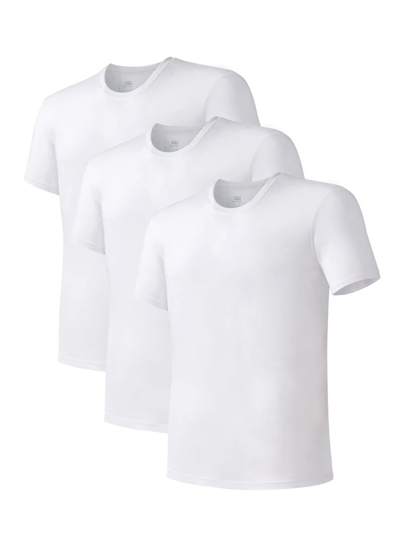 DAVID ARCHY Mens Undershirt Bamboo Rayon MoistureWicking White TShirts for Men Stretch Crewneck Tees for Men 3Pack XL White