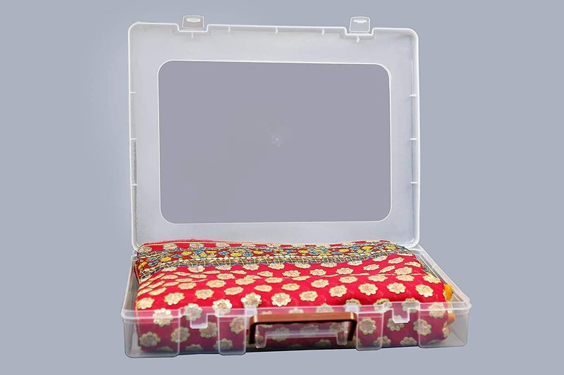 DARKZONE DARKZONE MultiPurpose Rectangular Plastic Storage Box with Locks and Handle Transparent Plastic Box for Saree Laptop Books Clothes 17 X 14 X 25 Inch 10  - Image 5