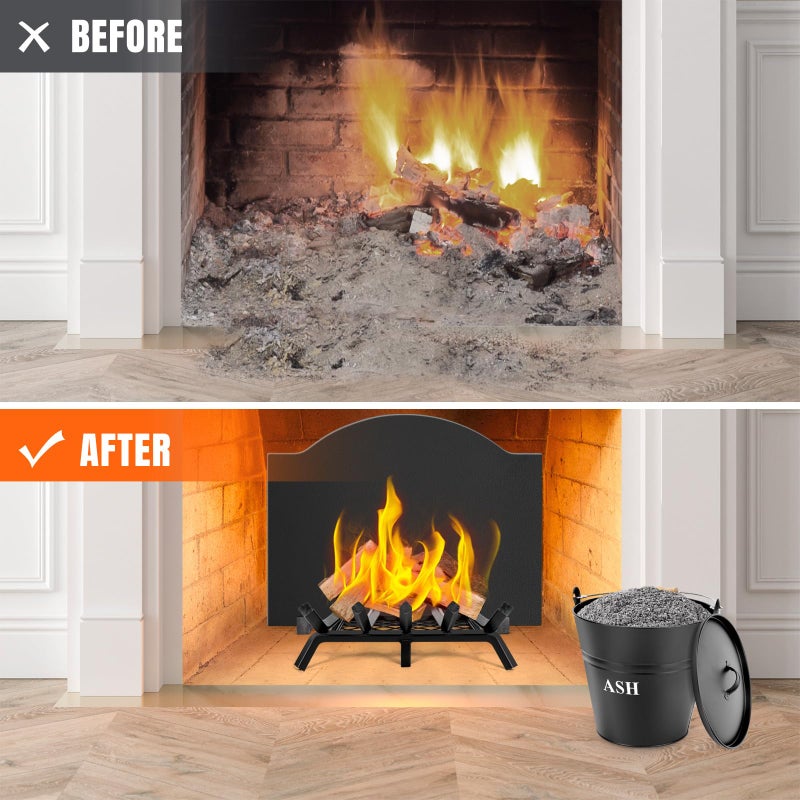 INNO STAGE Ash Bucket with Lid, Shovel, and Broom, 3.5-Gallon Metal Bucket with Lid, Fireplace Ash Bucket, Coal Bucket for Wood Stove Accessories Ash Can for Fire Pits, Hearth, Wood Burning Stoves - Image 2