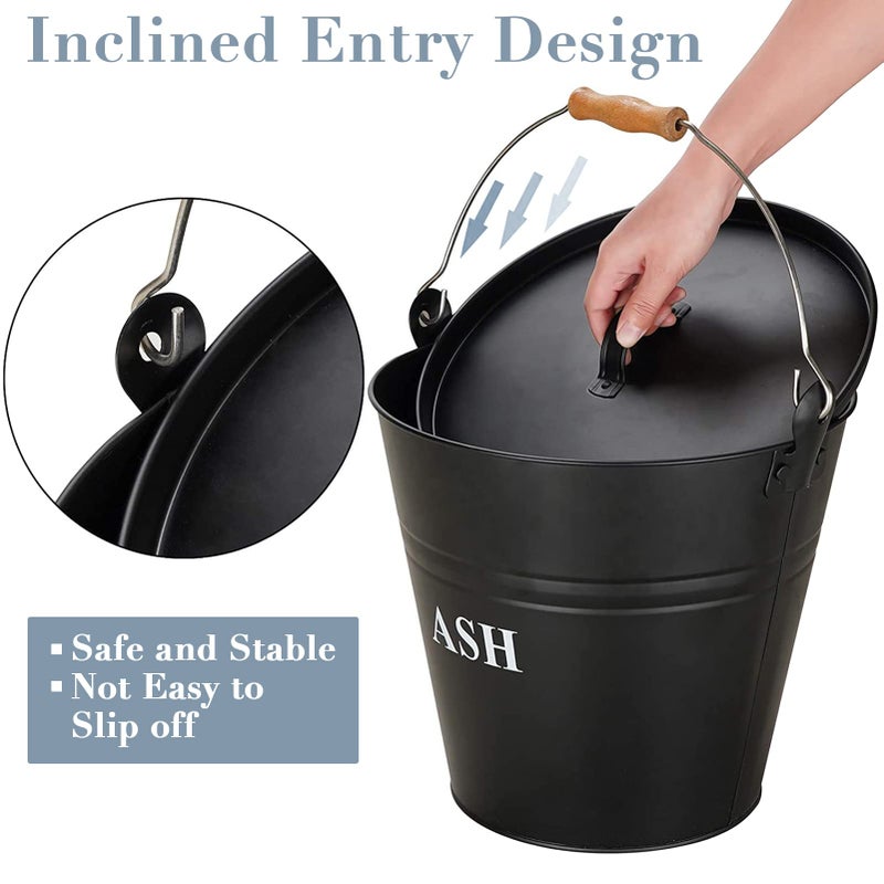 INNO STAGE Ash Bucket with Lid, Shovel, and Broom, 3.5-Gallon Metal Bucket with Lid, Fireplace Ash Bucket, Coal Bucket for Wood Stove Accessories Ash Can for Fire Pits, Hearth, Wood Burning Stoves - Image 3