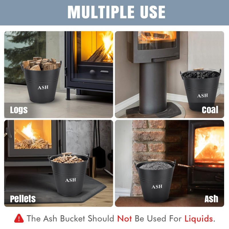 INNO STAGE Ash Bucket with Lid, Shovel, and Broom, 3.5-Gallon Metal Bucket with Lid, Fireplace Ash Bucket, Coal Bucket for Wood Stove Accessories Ash Can for Fire Pits, Hearth, Wood Burning Stoves - Image 5