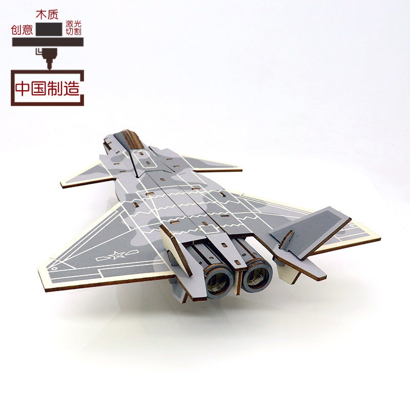 New J-20 Fighter Model Wooden Plane Ornaments Wooden Three-Dimensional Puzzle Boys Diy Toy - Image 2