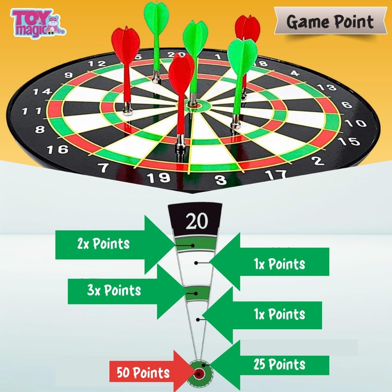 ToyMagic Magnetic 34cm Dart Board Game|Magnetic Dart Board with 6 Darts|Indoor Outdoor Games for Family & Friends|Safe Dart Game Set for All Ages Old Kids and Adults|Best Gift,Multicolor - Image 5