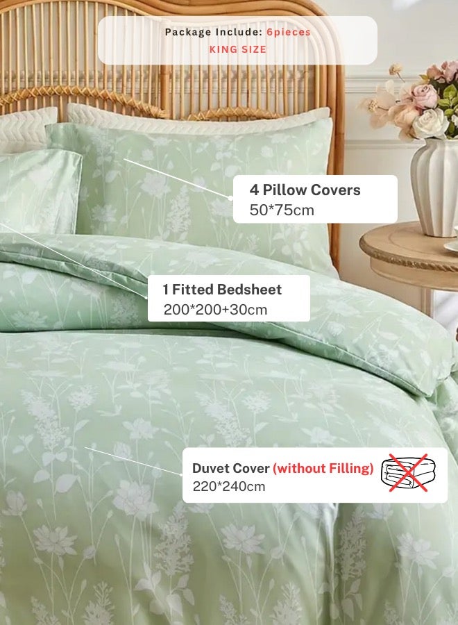 LUNA Home King size 6 piece duvet cover set green floral bedding set.  - Image 2