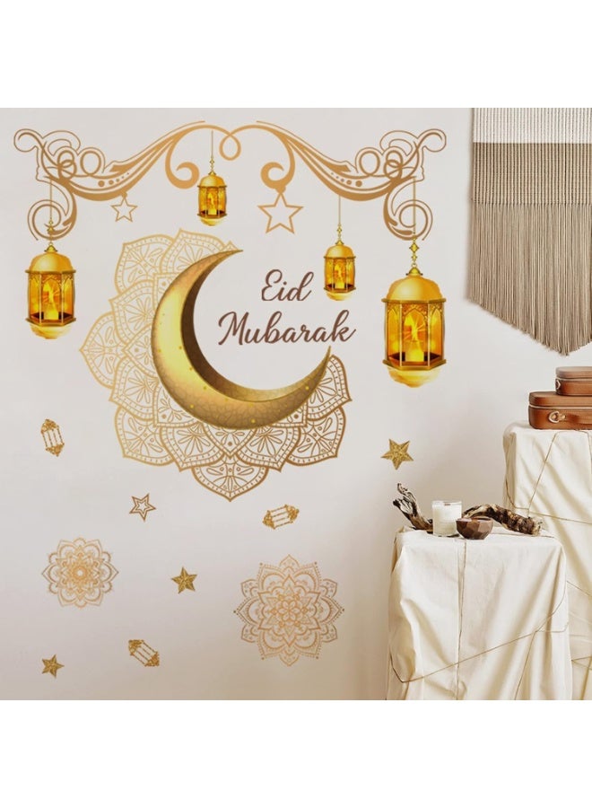 Ramadan Decorations Wall Stickers,Islamic Muslim Wall Art Decals,Eid Mubarak Ramadan Decor Lantern Moon Star Window Clings for Home Living Room Bedroom Decorations Wallpaper - Image 5