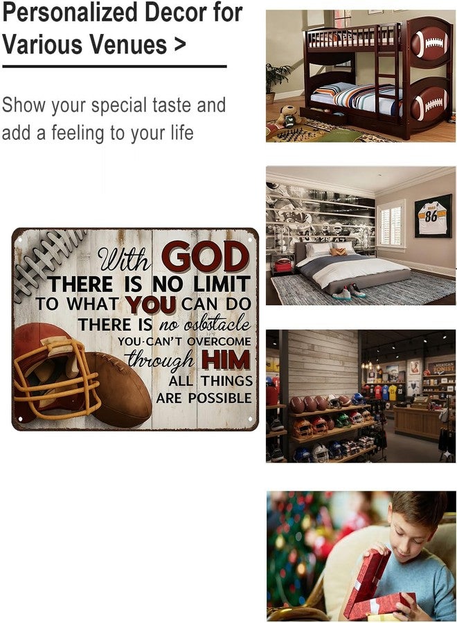 Funnysign Football Gifts With God There's No Limit Quotes Inspirational Tin Sign for Boys Room Man Cave Bedroom Living Room Decor 8 x 12 Inches(3992) - Image 3