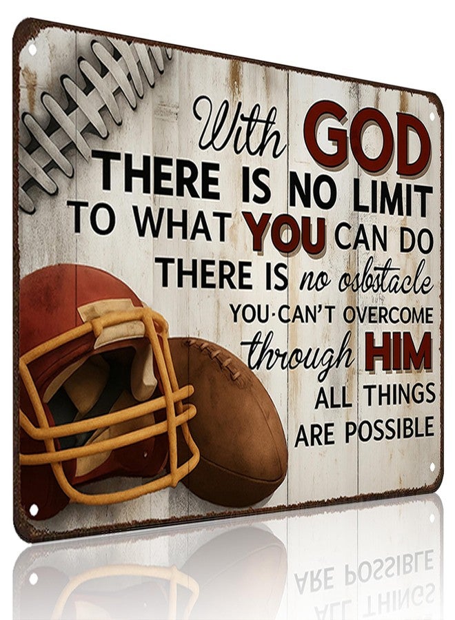 Funnysign Football Gifts With God There's No Limit Quotes Inspirational Tin Sign for Boys Room Man Cave Bedroom Living Room Decor 8 x 12 Inches(3992) - Image 1