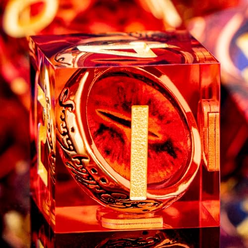 ORIFANTOU Magic Golden Ring DND Dice Set Sharp Edge Red Gaze Eye Resin Dice with Box for use with RPG DD Tabletop Games Lord D and D Polyhedral Dice Set - Image 1