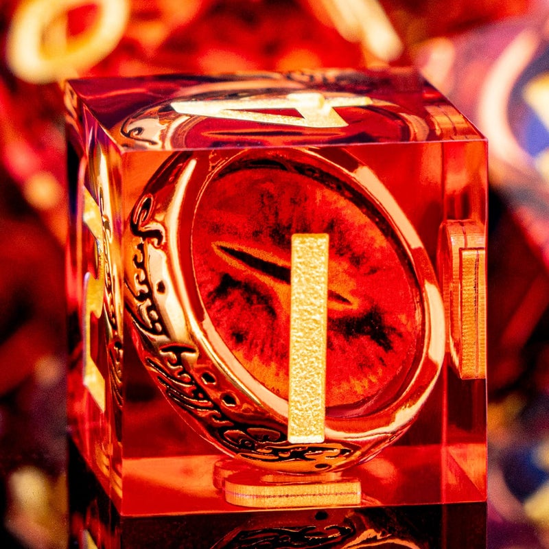 ORIFANTOU Magic Golden Ring DND Dice Set Sharp Edge Red Gaze Eye Resin Dice with Box for use with RPG DD Tabletop Games Lord D and D Polyhedral Dice Set - Image 3