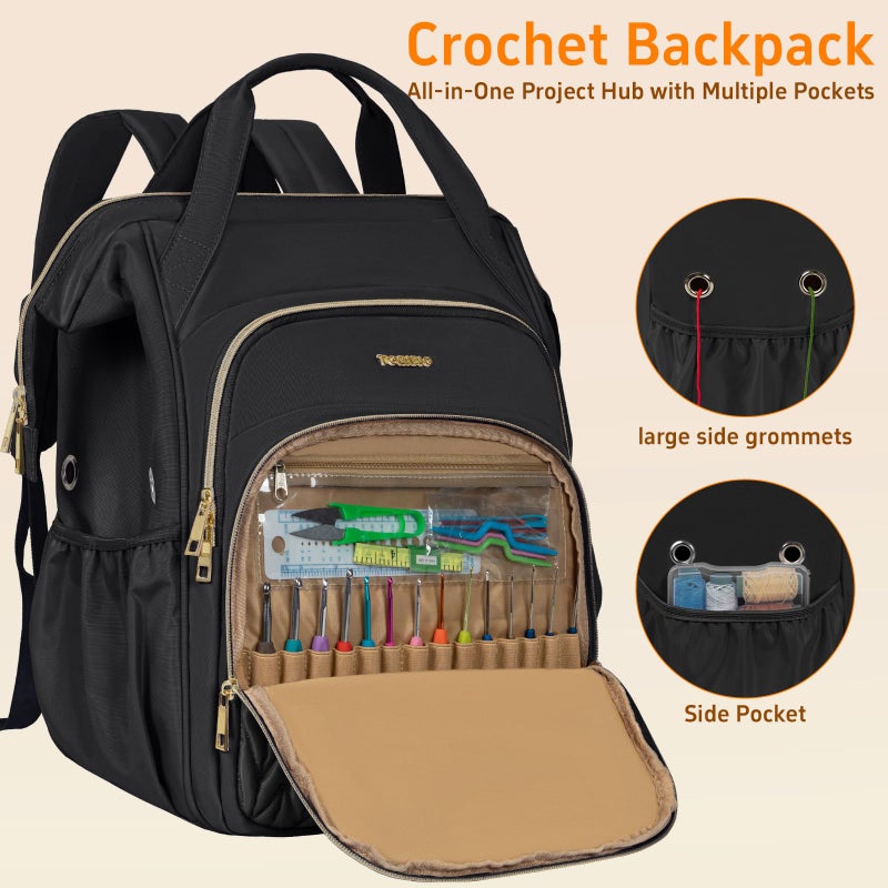 TORIBIO Knitting Bag Backpack, Large Crochet Bag Organizer,Water-resistant Yarn Storage Organizer Tote Bag Yarn Holder for Crochet Hooks, Knitting Needles Supplies - Image 4