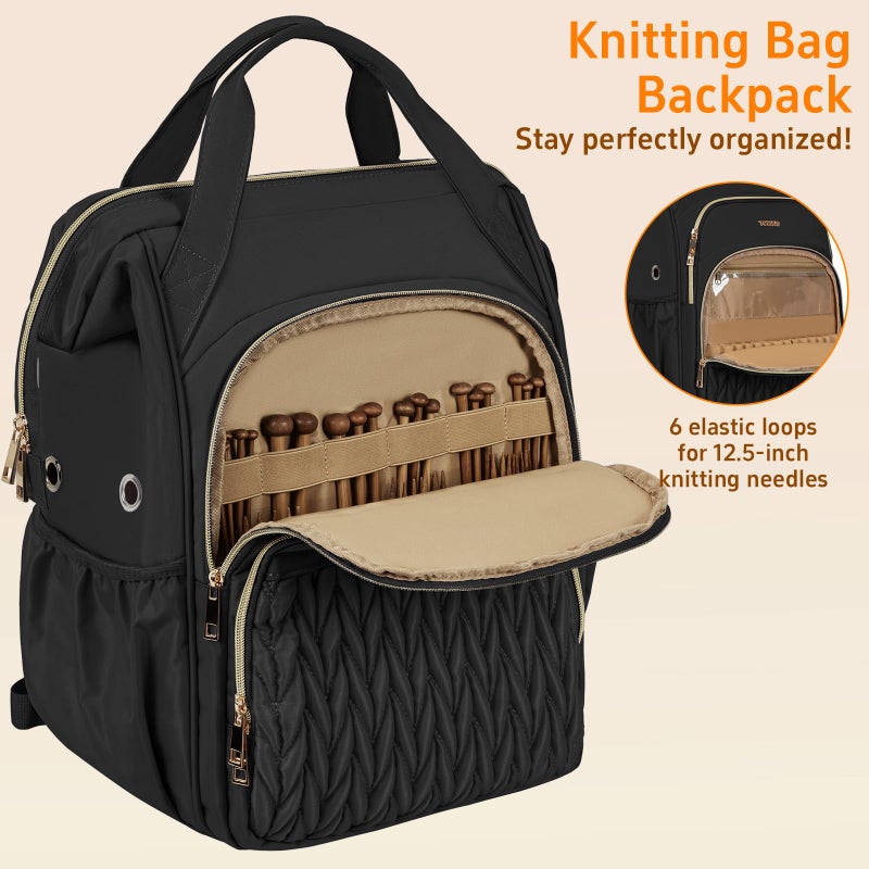 TORIBIO Knitting Bag Backpack, Large Crochet Bag Organizer,Water-resistant Yarn Storage Organizer Tote Bag Yarn Holder for Crochet Hooks, Knitting Needles Supplies - Image 5