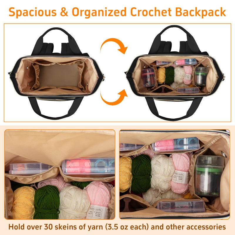 TORIBIO Knitting Bag Backpack, Large Crochet Bag Organizer,Water-resistant Yarn Storage Organizer Tote Bag Yarn Holder for Crochet Hooks, Knitting Needles Supplies - Image 3