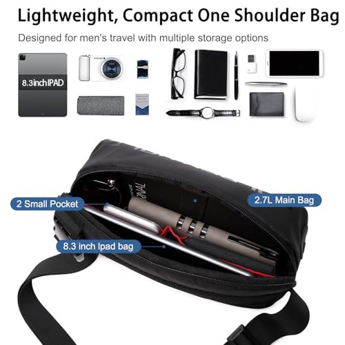 GOLDEN WOLF Sling Bag for Men 2.7L Small Side Bag for upto 8.3-inch iPad Lightweight Messenger Bag Multi-pocket Crossbody Bag for Daily Use, Premium Shoulder Bag for Office Work Casual, Black - Image 2