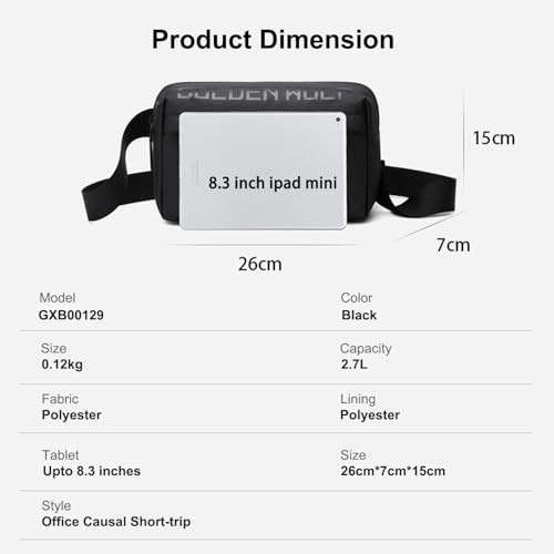 GOLDEN WOLF Sling Bag for Men 2.7L Small Side Bag for upto 8.3-inch iPad Lightweight Messenger Bag Multi-pocket Crossbody Bag for Daily Use, Premium Shoulder Bag for Office Work Casual, Black - Image 4