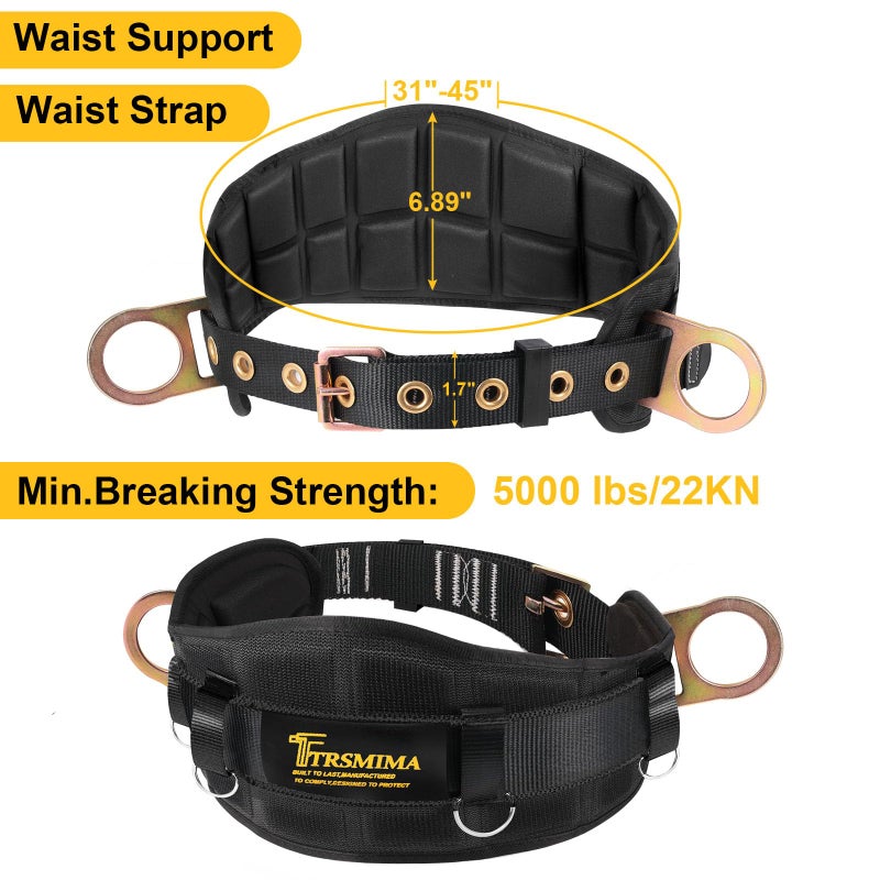 TT TRSMIMA Trsmima Safety Harness Climbing Belt - Black Body Fall Protection Men Roof Tree Work Waist-Tongue Buckle Pad D-Ring - Image 3