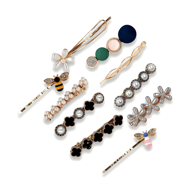 ANNACREATIONS Korean Style Pearl Barrettes Hair Clip Marble Alligator Bobby Pins Duckbilled Headdress Hair Accessories for Women 10 Count Pack of 1 - Image 1
