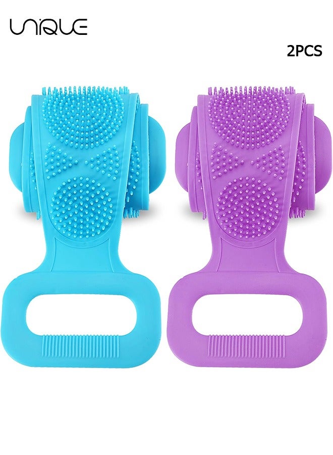 يونيك 2 قطعة سيليكون الغسيل الخلفي للاستحمام، سيليكون الجسم الغسيل، تقشير وتنظيف عميق، سيليكون حمام فرشاة الجسم للرجال والنساء، تدليك مريح وصحة الجلد - أزرق / أرجواني - Image 1