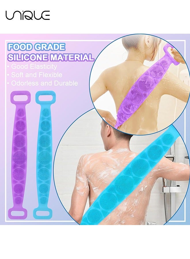 يونيك 2 قطعة سيليكون الغسيل الخلفي للاستحمام، سيليكون الجسم الغسيل، تقشير وتنظيف عميق، سيليكون حمام فرشاة الجسم للرجال والنساء، تدليك مريح وصحة الجلد - أزرق / أرجواني - Image 3