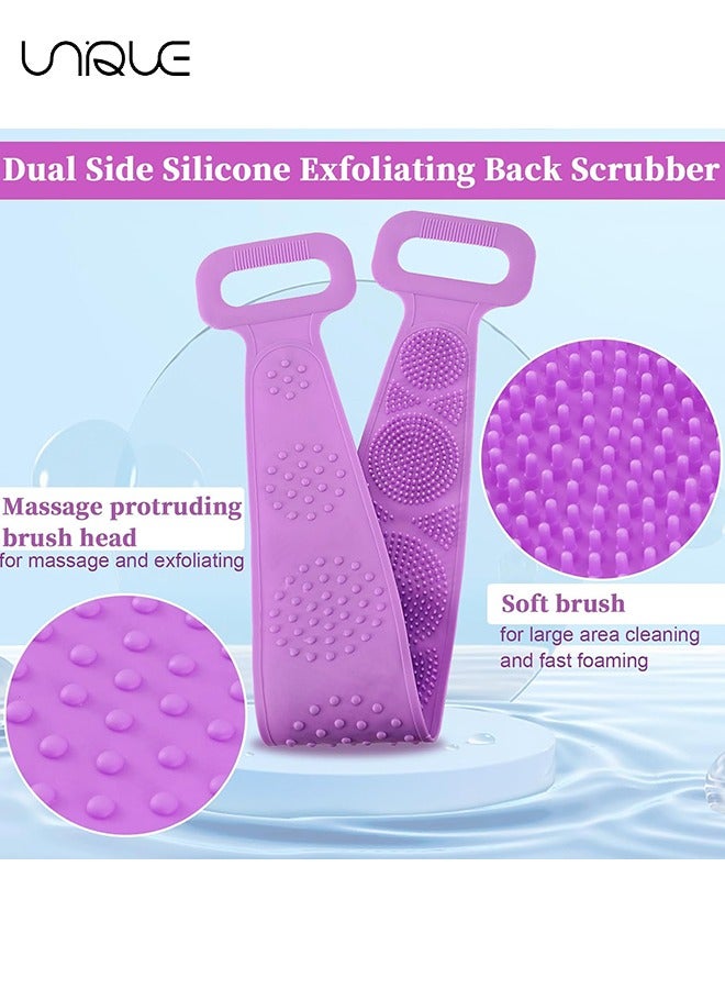 يونيك 2 قطعة سيليكون الغسيل الخلفي للاستحمام، سيليكون الجسم الغسيل، تقشير وتنظيف عميق، سيليكون حمام فرشاة الجسم للرجال والنساء، تدليك مريح وصحة الجلد - أزرق / أرجواني - Image 4