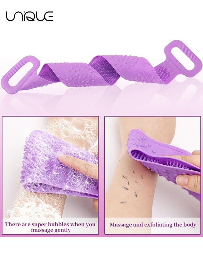 يونيك 2 قطعة سيليكون الغسيل الخلفي للاستحمام، سيليكون الجسم الغسيل، تقشير وتنظيف عميق، سيليكون حمام فرشاة الجسم للرجال والنساء، تدليك مريح وصحة الجلد - أزرق / أرجواني - Image 5