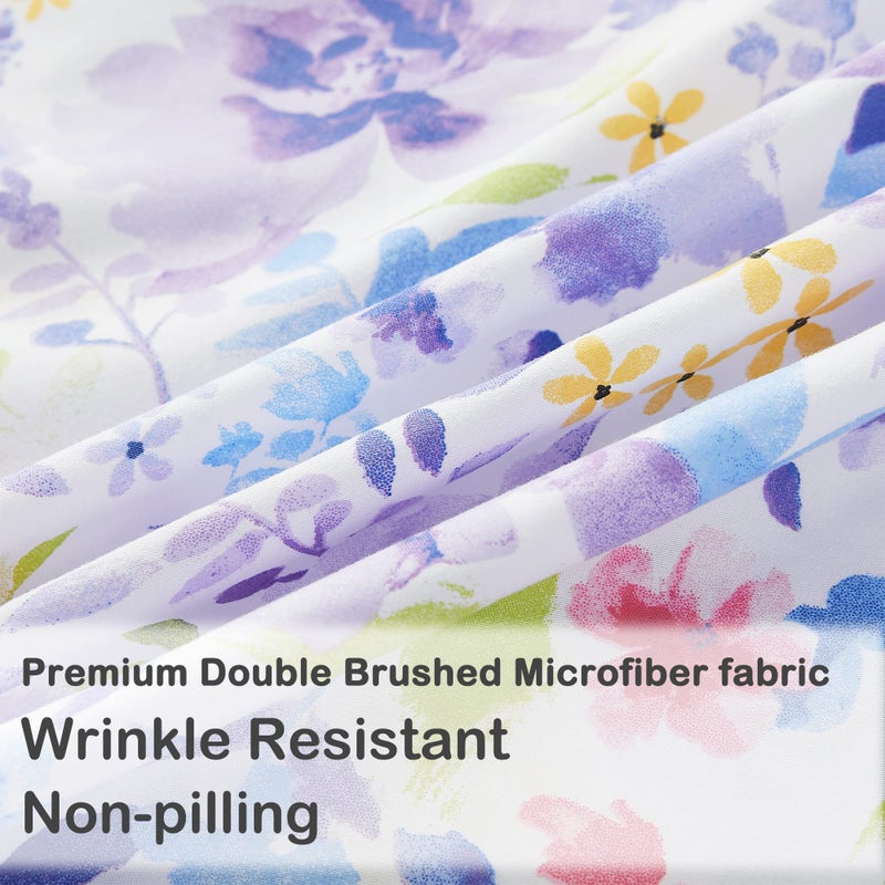 Mooreeke Floral King Sheets, Soft Breathable Microfiber Vintage Printed Bed Sheet Set, Deep Pocket Non-Slip Fitted Sheet Included, Purple Flower Pattern - Image 4