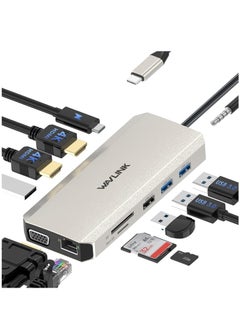 ماركة غير محددة موزع USB C قاعدة شحن 12 في 1 شاشة ثلاثية مزدوجة مع 2 HDMI VGA 100 واط PD ايثرنت 5 قارئ بطاقات SD/TF صوت لاجهزة ماك/ديل/ايسر/اتش بي/اسوس/ستيم ديك/روج الي/لينوفو لابتوب  - Image 1