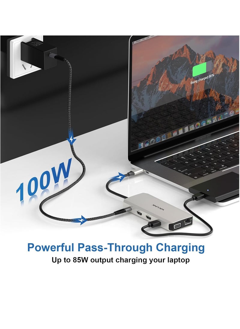 ماركة غير محددة - موزع USB C قاعدة شحن 12 في 1 شاشة ثلاثية مزدوجة مع 2 HDMI VGA 100 واط PD ايثرنت 5 قارئ بطاقات SD/TF صوت لاجهزة ماك/ديل/ايسر/اتش بي/اسوس/ستيم ديك/روج الي/لينوفو لابتوب - Image 1