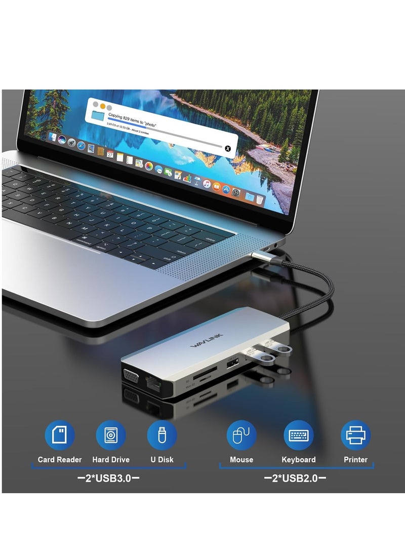 ماركة غير محددة - موزع USB C قاعدة شحن 12 في 1 شاشة ثلاثية مزدوجة مع 2 HDMI VGA 100 واط PD ايثرنت 5 قارئ بطاقات SD/TF صوت لاجهزة ماك/ديل/ايسر/اتش بي/اسوس/ستيم ديك/روج الي/لينوفو لابتوب - Image 1