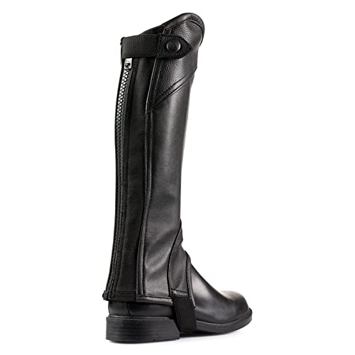 HORZE Unisex Soft Leather Zip-Up Equestrian Kids Half Chaps for Horseback Riding | See Size Chart in Description - Black - L - Image 3