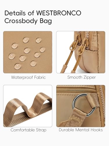 WESTBRONCO Small Crossbody Bags for Women Nylon with Adjustable Strap, Mini Crossbody Purse, Fahion Shoulder Bag for Traveling Workout Brown - Image 5