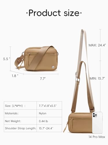 WESTBRONCO Small Crossbody Bags for Women Nylon with Adjustable Strap, Mini Crossbody Purse, Fahion Shoulder Bag for Traveling Workout Brown - Image 3
