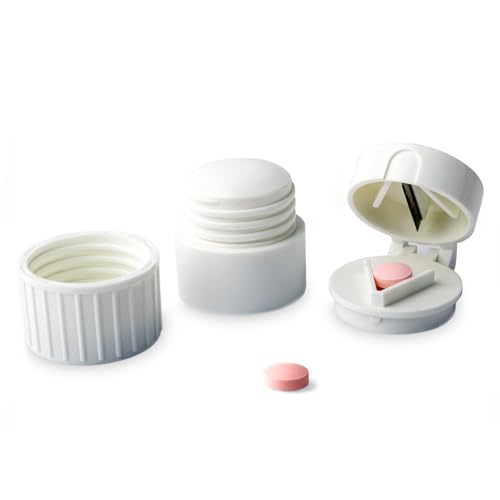 Deke Home 3 in 1 Pill Cutter Crusher with Storage Compact Pill Splitter with Stainless Blade Powder Grinder Travel Cup Best for Scored Tablets Vitamins Medication BPA Free