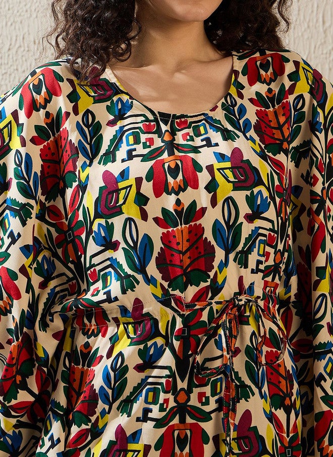 StyleStone فستان كفتان مزخرف بألوان كريمة من ستايل ستون مع تفاصيل بوم بوم - Image 2