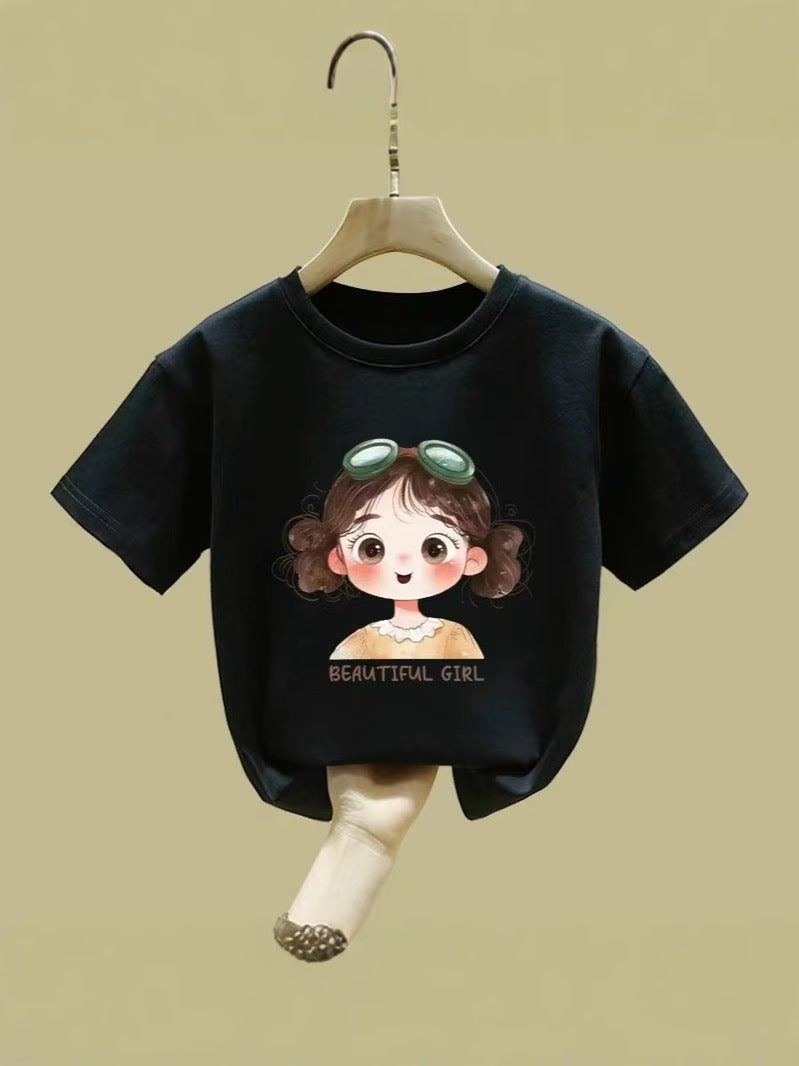 Pink Short-Sleeved Girls' T-Shirt Pure Cotton Mid-Large Children'S Round Neck Half-Sleeved Summer Children'S Top T-Shirt - Image 4