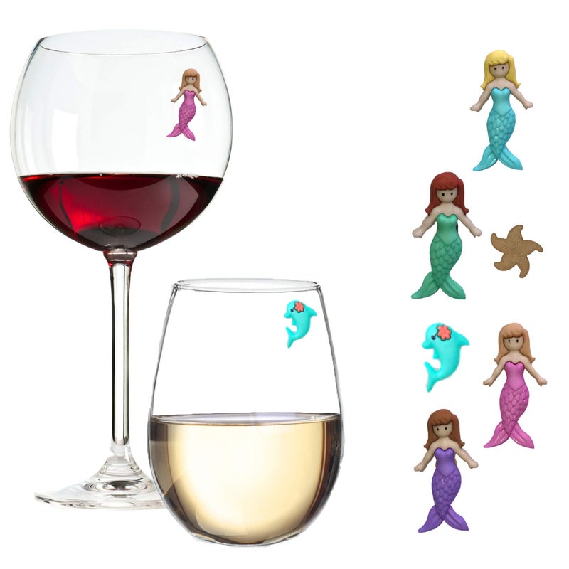 Simply Charmed Mermaid Magnetic Wine Charms and Glass Markers Set of 6 - Great Mermaid Gift for Women - Image 1