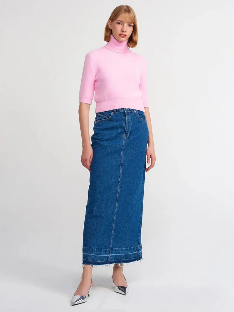 ديلفين Dilvin High-Waist Straight Maxi Denim Skirt