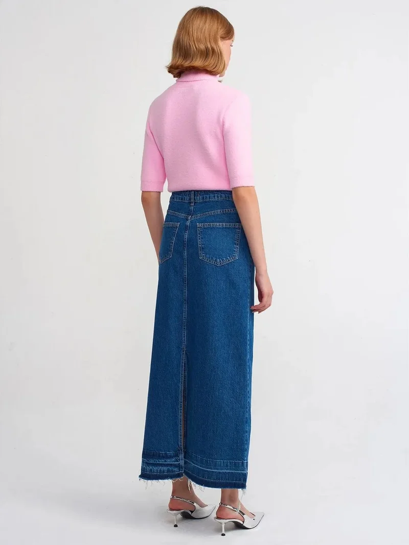 ديلفين Dilvin High-Waist Straight Maxi Denim Skirt
