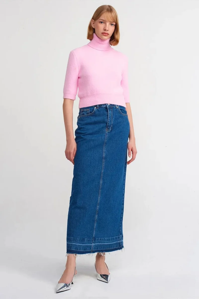 DILVIN High-Waist Straight Maxi Denim Skirt
