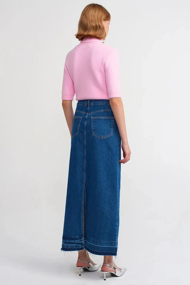 Dilvin Mid Blue Denim DILVIN High-Waist Straight Maxi Denim Skirt for Women | Best Price UAE