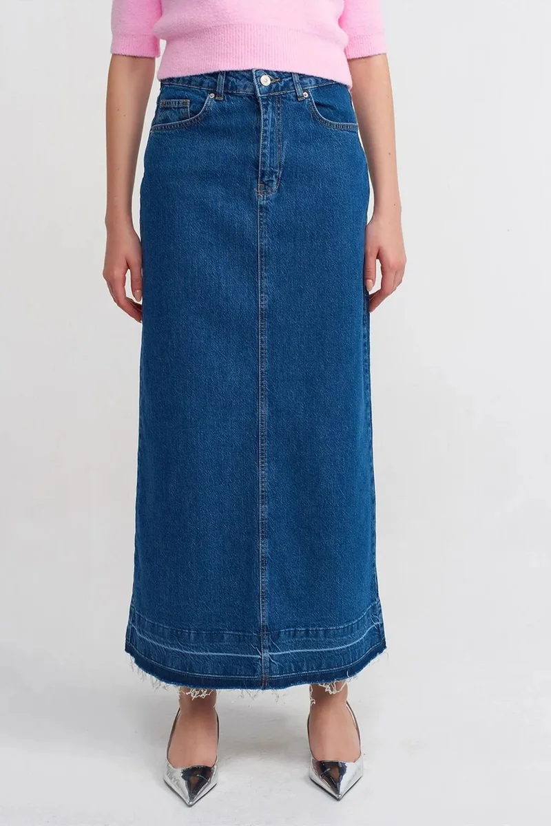 Dilvin Mid Blue Denim DILVIN High-Waist Straight Maxi Denim Skirt for Women | Best Price UAE