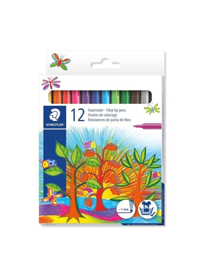 STAEDTLER 12-Piece Noris Fibre Tip Washable Colouing Pens Multicolour - Image 1